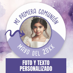 Mi Primera Comunión con Foto y Año Ronde Sticker