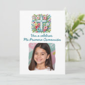 Mi Primera Comunión Cruz & Flores op foto Kaart (Staand voorkant)