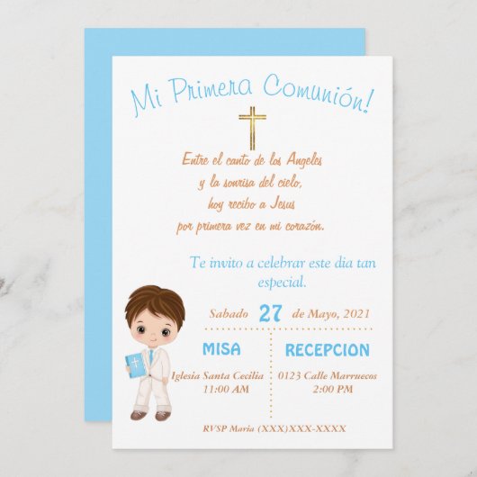 Mi Primera Comunion Kaart (Voorkant / Achterkant)