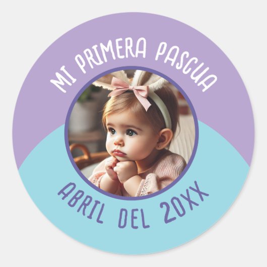 Mi Primera Pascua con Foto y Año Ronde Sticker (Voorkant)