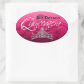 Mi Quinceañera Sparkling Tiara (fuschia) Partij Ovale Sticker (Tas)