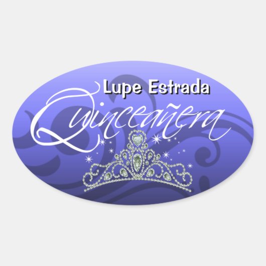 Mi Quinceañera Sparkling Tiara (orchidee) Feest Ovale Sticker (Voorkant)