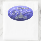 Mi Quinceañera Sparkling Tiara (orchidee) Feest Ovale Sticker (Tas)