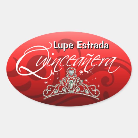 Mi Quinceañera Sparkling Tiara (orchidee) Feest Ovale Sticker (Voorkant)