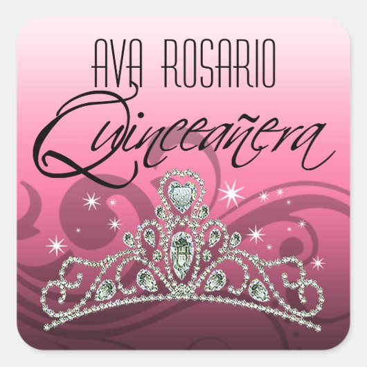 Mi Quinceañera Sparkling Tiara (roze) Feest Vierkante Sticker (Voorkant)