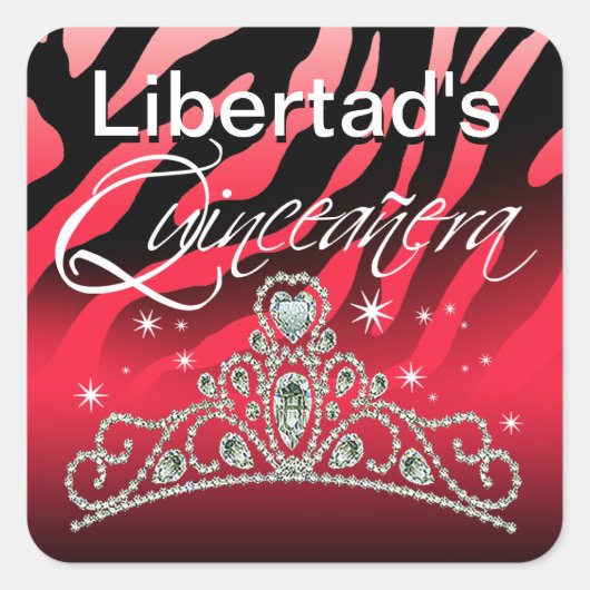 Mi Quinceañera Sparkling Tiara Zebra Vierkante Sticker (Voorkant)