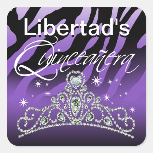 Mi Quinceañera Sparkling Tiara Zebra Vierkante Sticker (Voorkant)