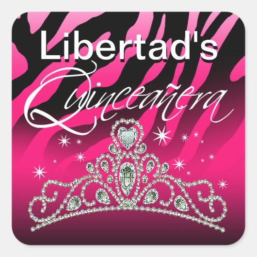 Mi Quinceañera Sparkling Tiara Zebra Vierkante Sticker (Voorkant)