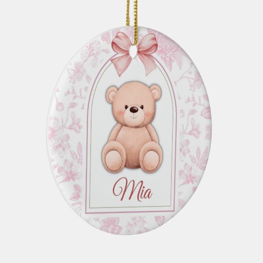 Mia | Aangepaste Roze Teddybeer Nursery Design Keramisch Ornament (Rechts)