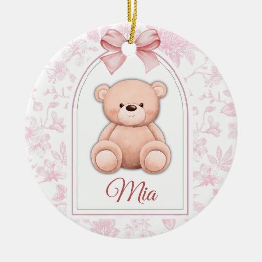 Mia | Aangepaste Roze Teddybeer Nursery Design Keramisch Ornament (Voorkant)