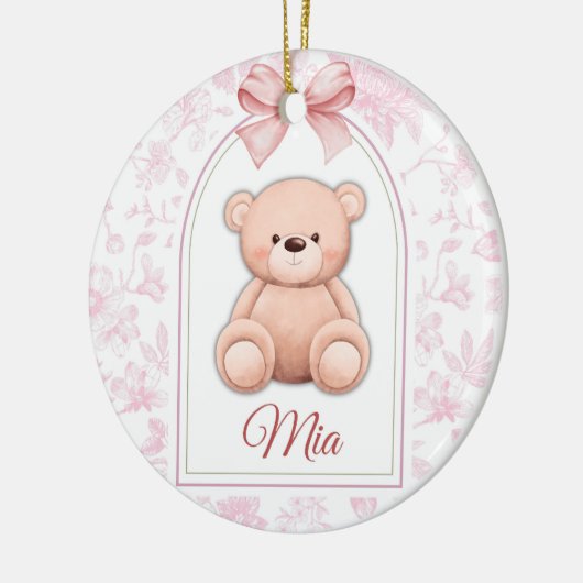 Mia | Aangepaste Roze Teddybeer Nursery Design Keramisch Ornament (Links)