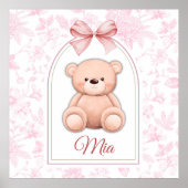 Mia | Aangepaste Roze Teddybeer Nursery Design Poster (Voorkant)