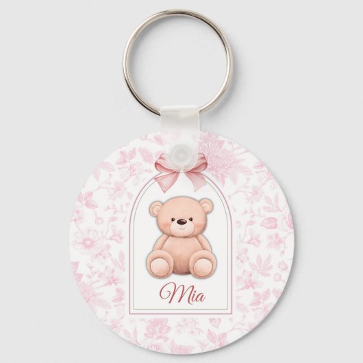 Mia | Aangepaste Roze Teddybeer Nursery Design Sleutelhanger (Voorkant)