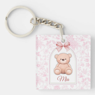 Mia   Aangepaste Roze Teddybeer Nursery Design Sleutelhanger