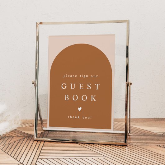 MIA Arched Burnt Oranje Modern Guestbook Sign. Poster