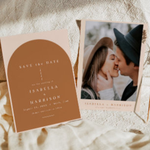 MIA Arched Burnt Oranje Modern Minimalist Wedding Kaart