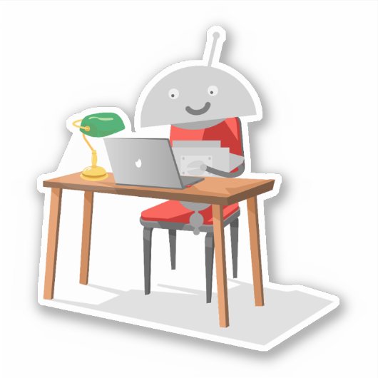 Mia bij een bureau sticker (Voorkant)