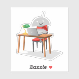 Mia bij een bureau sticker