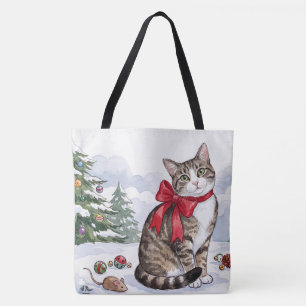 Mia de Festieve Kat met Kerstversiering Tote Bag