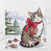 Mia de Festieve Kat met Kerstversiering Wijn Etiket (Enkel label)