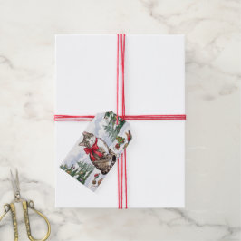 Mia de Festive Kat met Kerstversiering Cadeaulabel