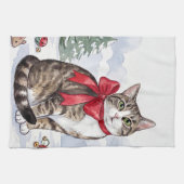 Mia de Festive Kat met Kerstversiering Theedoek (Horizontaal)