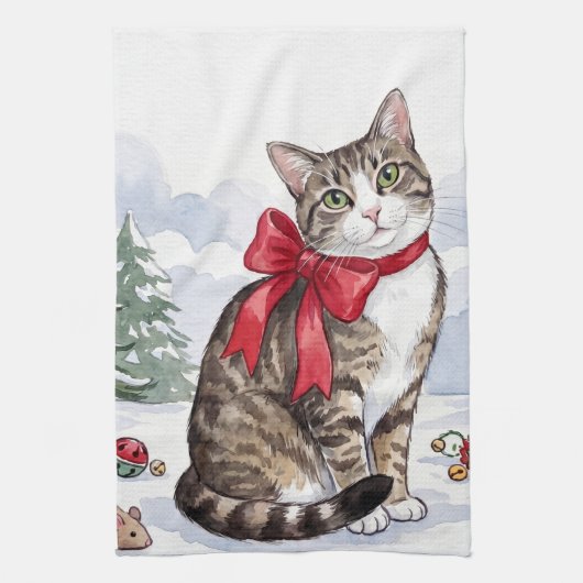 Mia de Festive Kat met Kerstversiering Theedoek (Verticaal)