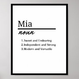 Mia, Meisje Gepersonaliseerde Naam Definitie Poster