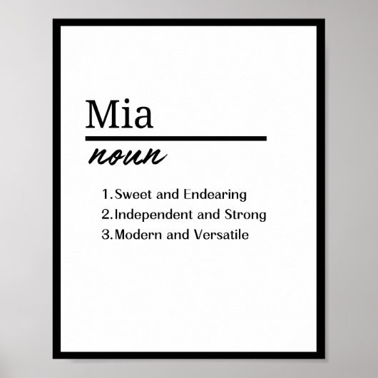 Mia, Meisje Gepersonaliseerde Naam Definitie Poster (Voorkant)