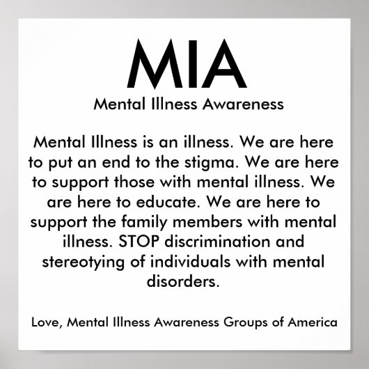 MIA, Mental Illness Awareness, Mental Illness i.. Poster (Voorkant)