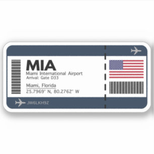 MIA Miami Boarding Pass - United States Ticket Sticker