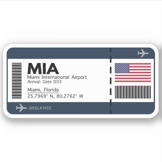 MIA Miami Boarding Pass - United States Ticket Sticker (Voorkant)