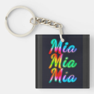 Mia Naam Kleurrijk T-Shirt Sleutelhanger