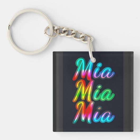 Mia Naam Kleurrijk T-Shirt Sleutelhanger (voorkant)