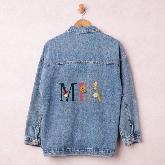 MIA naam kunst met geborduurde bloemen Denim Jacket (Hangar)