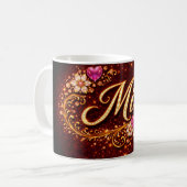 Mia Personalized Mug Pink Hearts Gold Floral Gift Koffiemok (Voorkant links)