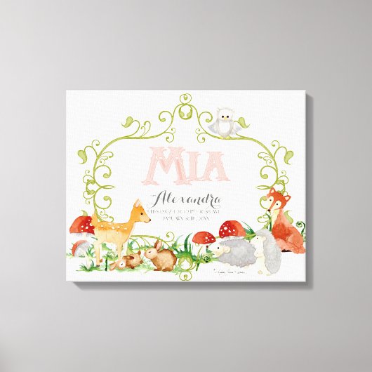 Mia Top 100 Baby Namen Meisjes Pasgeboren Kwekerij Canvas Afdruk (Voorkant)