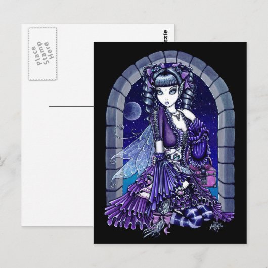 "Mia" Twilight Moon Fairy & Kat Briefkaart (Voorkant / Achterkant)
