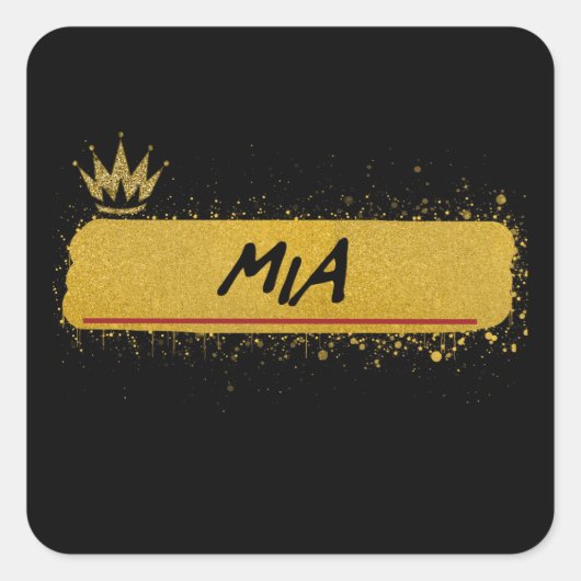 Mia voornaam Gold Glitter Queen Vierkante Sticker (Voorkant)