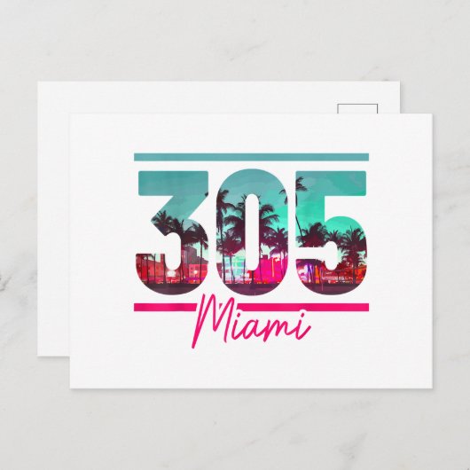 Miami 305 Area Code Florida  Palm Trees Pri Briefkaart (Voorkant / Achterkant)