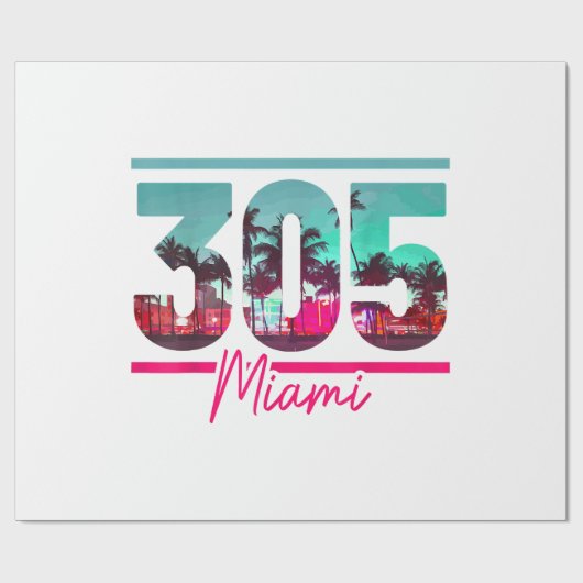 Miami 305 Area Code Florida  Palm Trees Pri Cadeaupapier (Vlak)