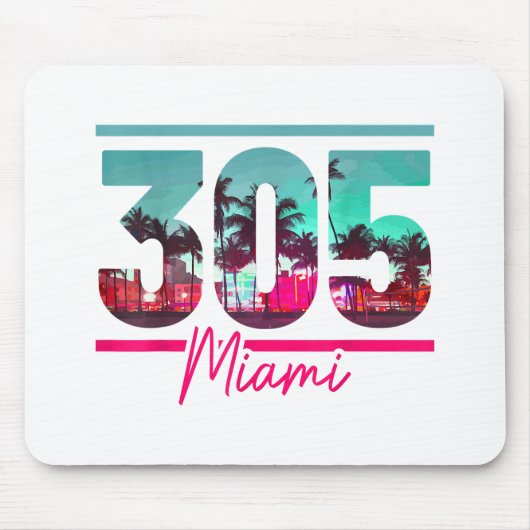 Miami 305 Area Code Florida Palm Trees Pri Muismat (Voorkant)