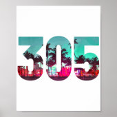 Miami 305 Area Code Florida Palm Trees Pri Poster (Voorkant)