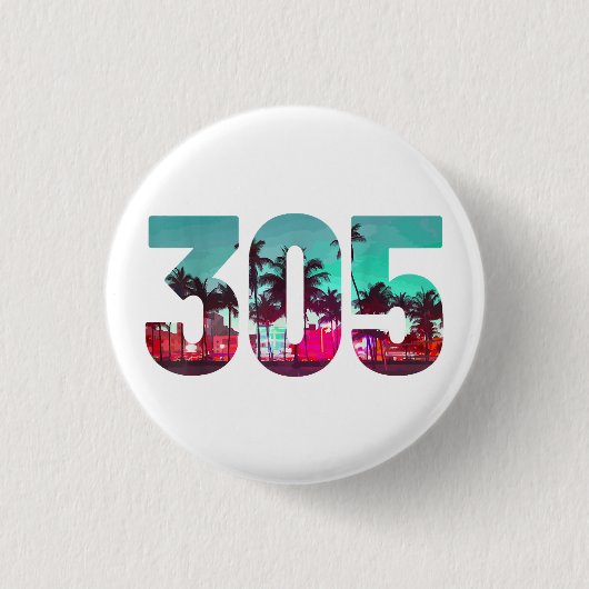 Miami 305 Area Code Florida Palm Trees Pri Ronde Button 3,2 Cm (Voorkant)