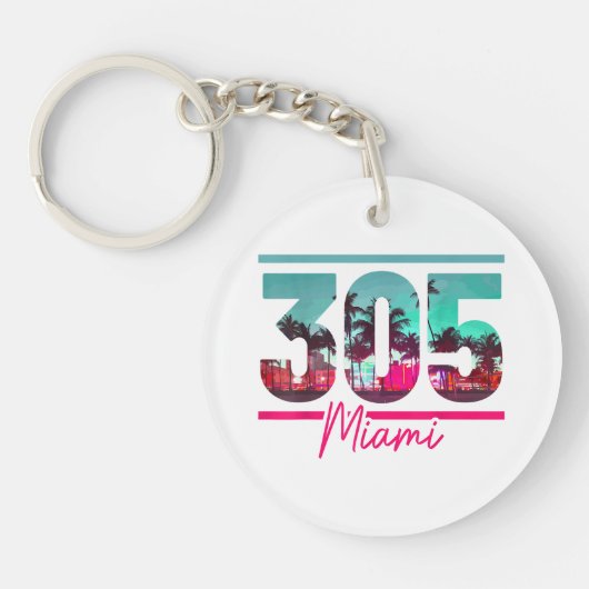 Miami 305 Area Code Florida  Palm Trees Pri Sleutelhanger (Voorkant)