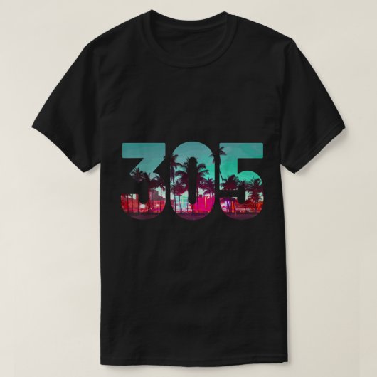 Miami 305 Area Code Florida  Palm Trees Pri T-shirt (Design voorkant)