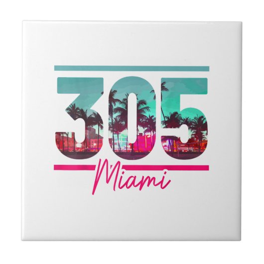 Miami 305 Area Code Florida  Palm Trees Pri Tegeltje (Voorkant)