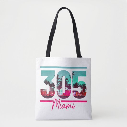 Miami 305 Area Code Florida  Palm Trees Pri Tote Bag (Voorkant)