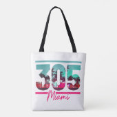 Miami 305 Area Code Florida  Palm Trees Pri Tote Bag (Achterkant)