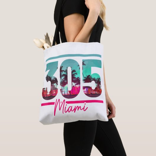 Miami 305 Area Code Florida  Palm Trees Pri Tote Bag (Dichtbij)